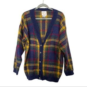 Vintage mohair blend plaid cardigan sweater women’s large 1980’s work wear